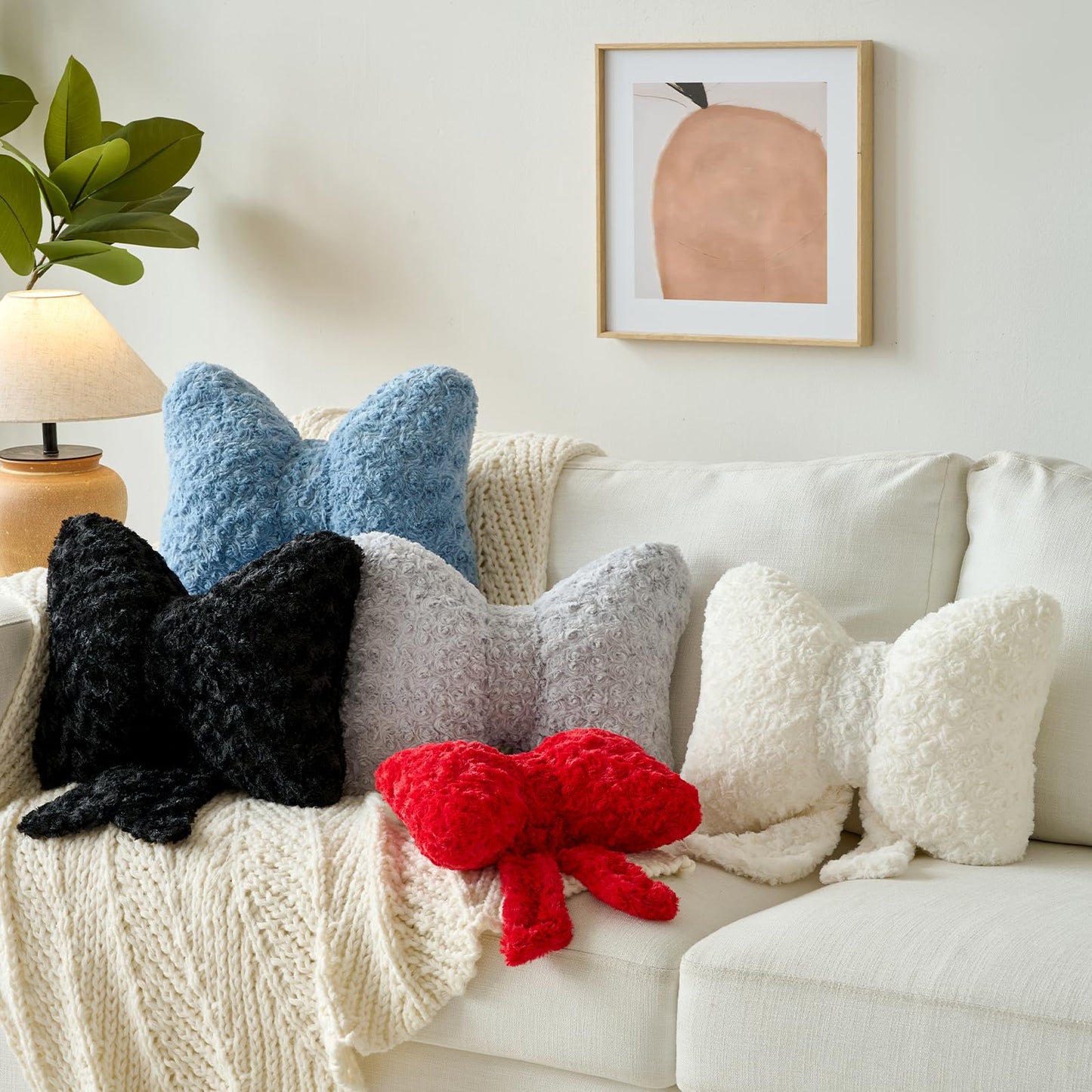 Ddliury Bow Pillow, Decorative Bow Pillows with Soft Plush for Couch Bed, Bow Shaped Throw Pillow Room Decor for Bedroom, Bow Decorative Pillow for Living Room (Black, Large-16 Inches)