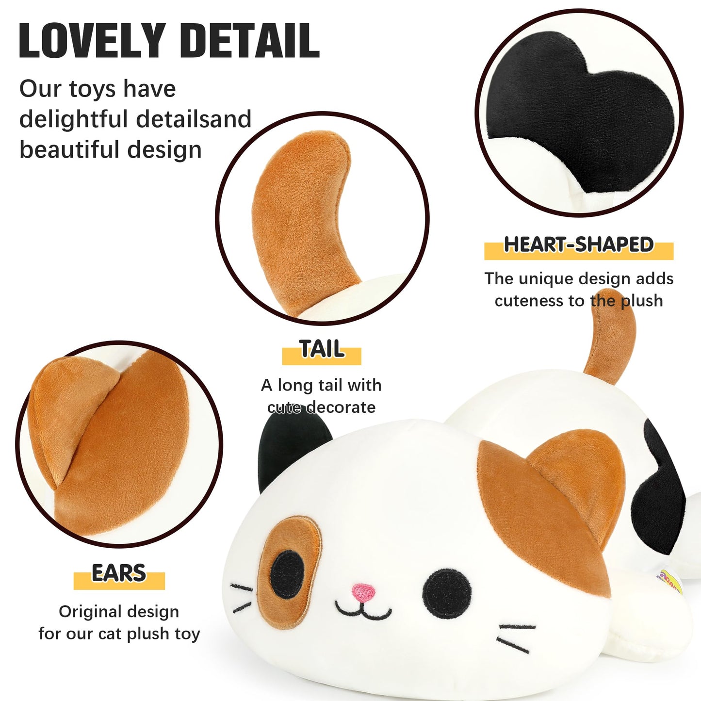 Onsoyours Original Calico Cat Plush 13 Inch Kitty Plushies Toy Kitten Stuffed Animal Soft Pillow Kawaii Plushie Gift for Kids(Calico Cat, 13")