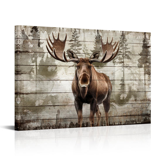 iKNOW FOTO Moose Canvas Wall Art - 24x36 Modern Rustic Wildlife Print - Majestic Elk Deer with Big Horns - Vintage Framed Artwork for Living Room, Bedroom, Cabin Decor