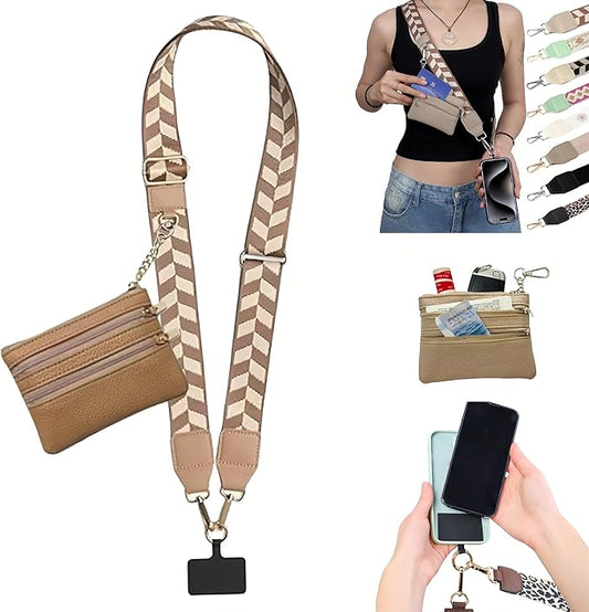 Crossbody Body Phone Holder for Women, New Phone Strap with Zippered Pouch, Adjustable Crossbody Strap (Dark brown)