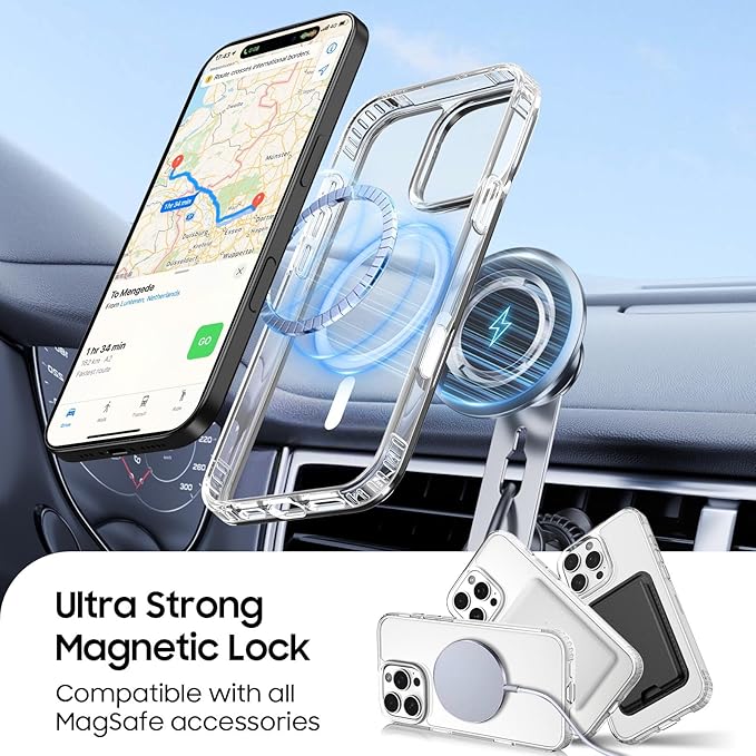 Ntwinro Magnetic for iPhone 16 Pro Clear Case (Compatible with MagSafe) with Black Detachable Wallet & Card Holder for 3 Cards [RFID Blocking] Military Grade Protective Slim Phone Cover