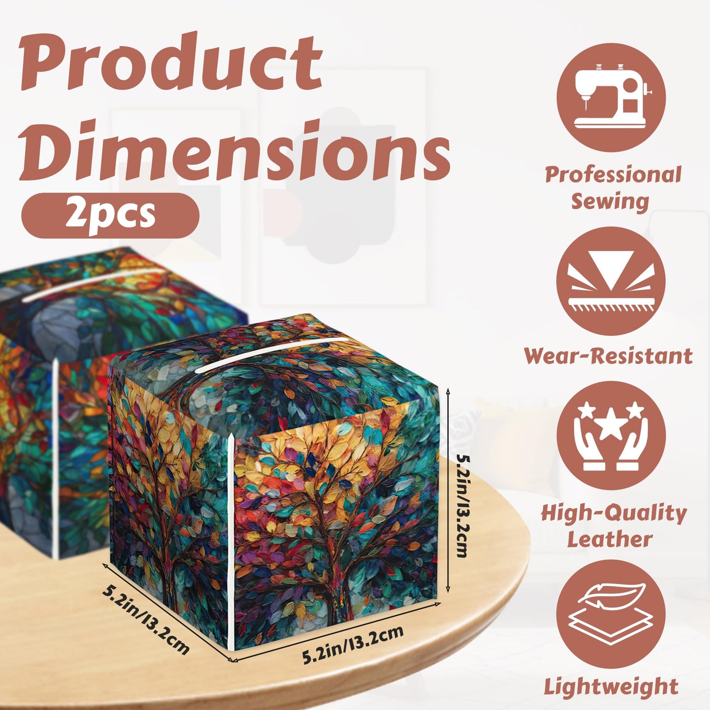 2 Pcs Tree of Life Tissue Box Cover Leather Tissue Box Holder Square Facial Paper Organizer Dispenser for Bedroom Dresser Night Stand Office Desk