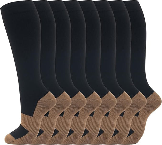hello momoya Compression Socks for Women Men Circulation Knee High 8 Pairs for Nurses, Running, Travel, Athletic