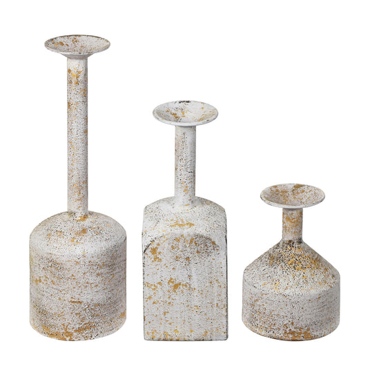 Twakutwaku Farmhouse Metal Candlestick Holders in Shabby White Finish, Tall Taper Candle Holder, Set of 3, Industrial Farmhouse Style, Decor for Table Centerpiece
