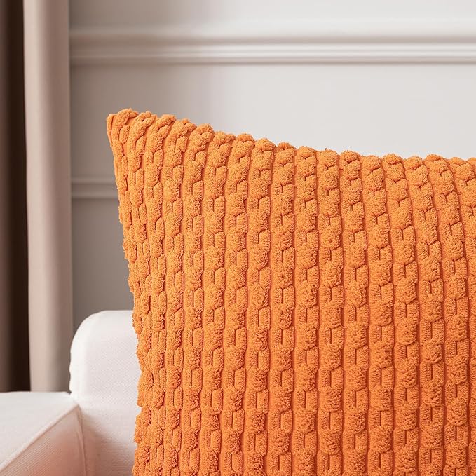 Kevin Textile Fall 2 Packs 26x26 Pillow Covers Euro Pillow Covers with Stripe Pattern Big Throw Pillow Covers for Couch Bedroom Orange 66x66 cm