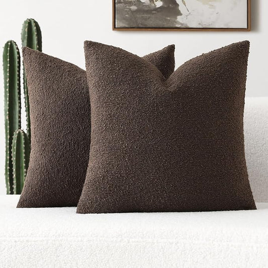 FUTEI Pack of 2 Dark Coffee Decorative Throw Pillow Covers 16x16 Inch Soft Cozy Solid Boucle Textured Cushion Case,Modern Home Decor for Couch Bed Living Room