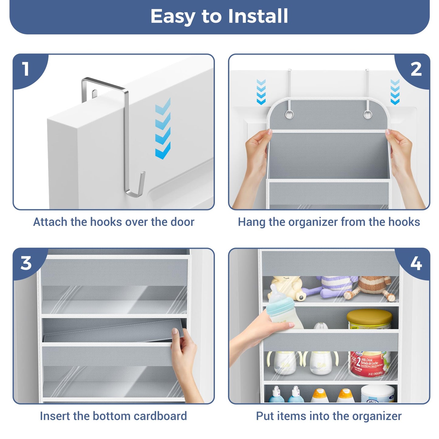 COOLBEBE Over the Door Organizer, 5-Shelf Hanging Organizer with 10 Side Pockets, 44LB Behind the Door Storage for Bathroom Bedroom Closet and Baby Essentials, Grey