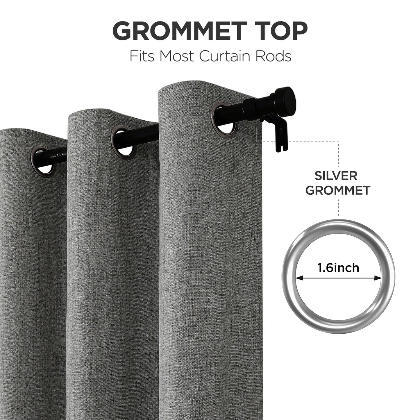 Joydeco Blackout Curtains 84 Inches Long 2 Panels Burg, Room Darkening Curtains for Bedroom, 100% Black Out Textured Thermal Drapes Privacy Protection 2 Panels Set(W52 x L84 Inch, Grey)