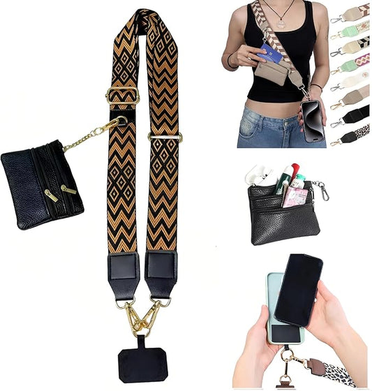 Crossbody Body Phone Holder for Women, New Phone Strap with Zippered Pouch, Adjustable Crossbody Strap (Coffee)