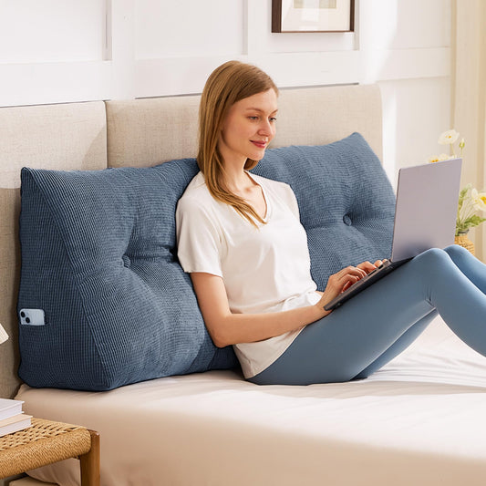 IASEAHK Headboard Pillow Twin, Triangle Pillows for Headboard, Head Board Backrest Wedge Pillow for Reading Sitting Working, Daybed Pillows with Removable Cover for Bed Dorm Sofa, Navy Blue