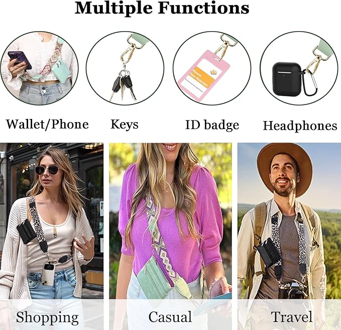 Crossbody Body Phone Holder for Women, New Phone Strap with Zippered Pouch, Adjustable Crossbody Strap (White)