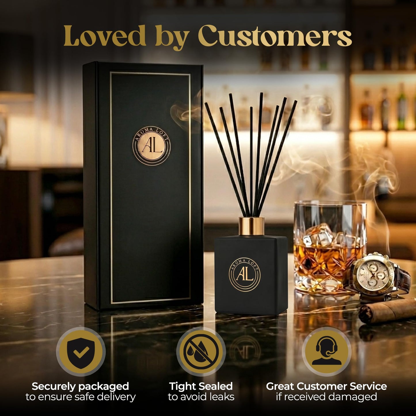 Reed Diffuser - Fragrance Diffuser for Home - 5 oz. Oil Diffuser Sticks - Bathroom Diffuser Set- Oil Diffuser Reeds - Scent Sticks in Oil-Office Smell Good Stuff (Black, Fresh Linen)