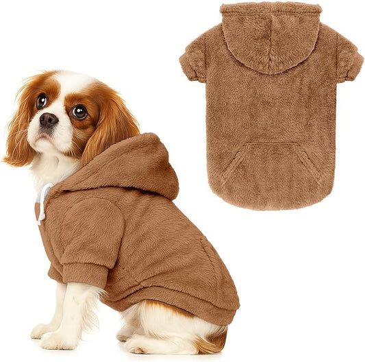 Dog Sweaters,Dog Hoodie,Warm Fuzzy Fleece Sweatshirt with Hood & Pocket,Leash Hole,Cozy Cold Weather Pet Clothes Pet Sweater for Small,Medium,and Large Dogs(Coffee,M)