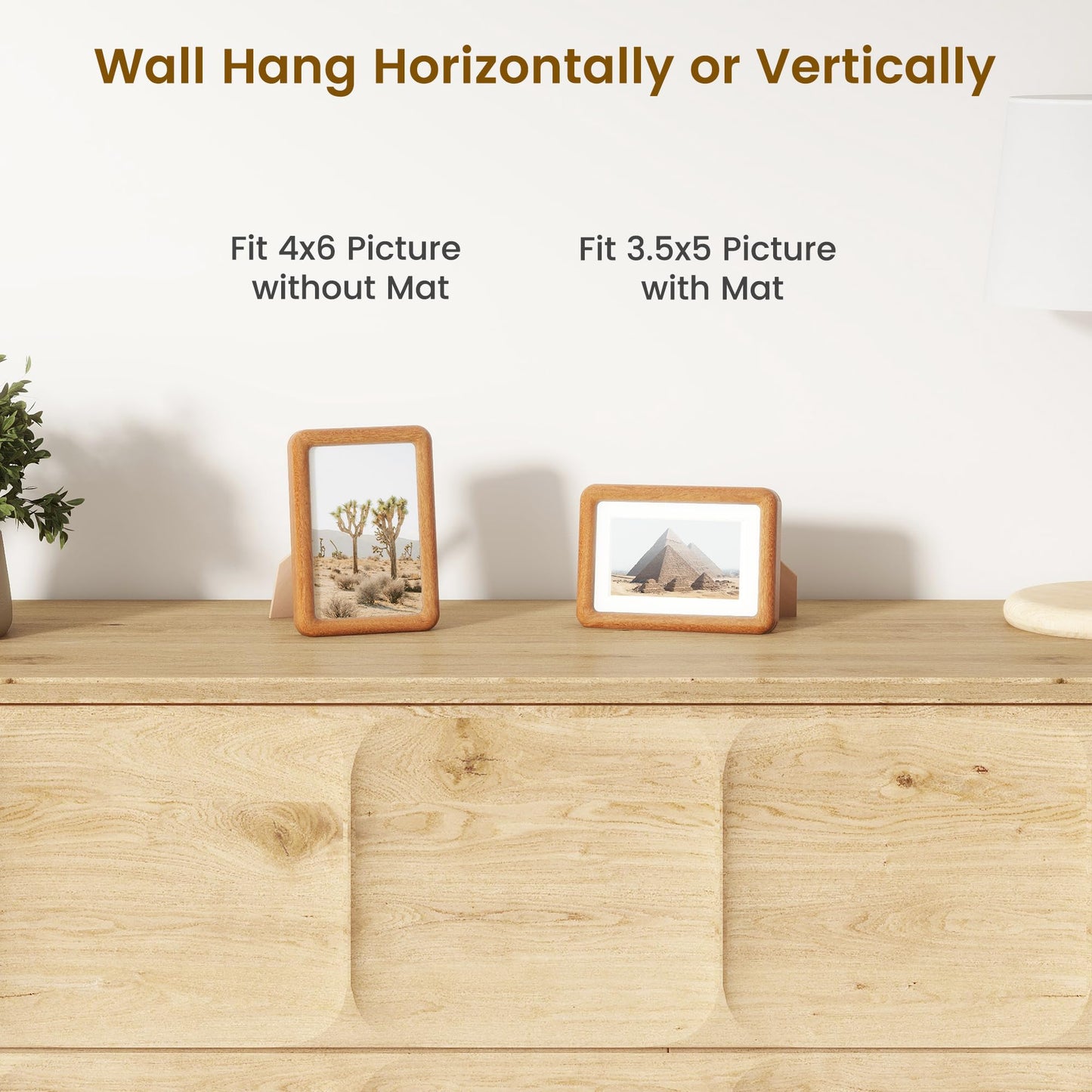Acovy 4x6 Picture Frame, Natural Solid Teak Wood Photo Collage Frame with HD Tempered Glass, Rounded Corner Wooden Frame 4 x 6 Matted to 3.5x5, Gallery Wall Frames for Art, Wall or Tabletop Display