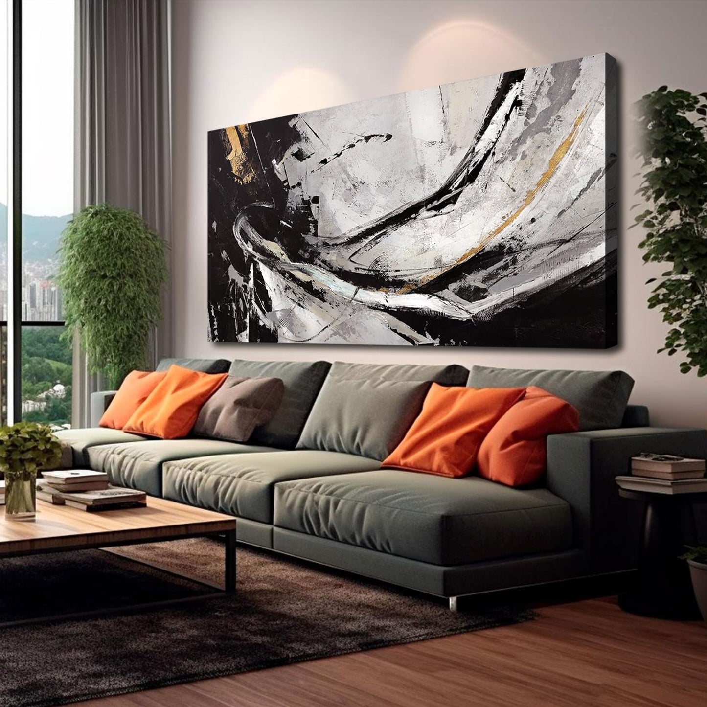 XIANSHOU Abstract Canvas Wall Art Gold Decoration Black Art for Living Room Bedroom Kitchen Home Wall Decor 29x58 Inch