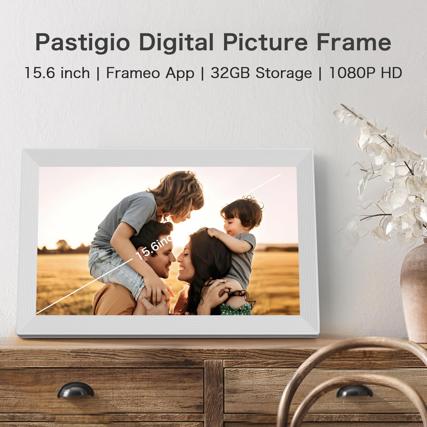Frameo Digital Picture Frame 2 Pack, 1pc 15.6 Inch Photo Frame Electronic 32GB Memory, 1920 * 1080 Touch Screen, 1pc 10.1inch 1280 * 800 Digital Photo Frame 32GB Memory, Auto-Rotate, Share Photo Video