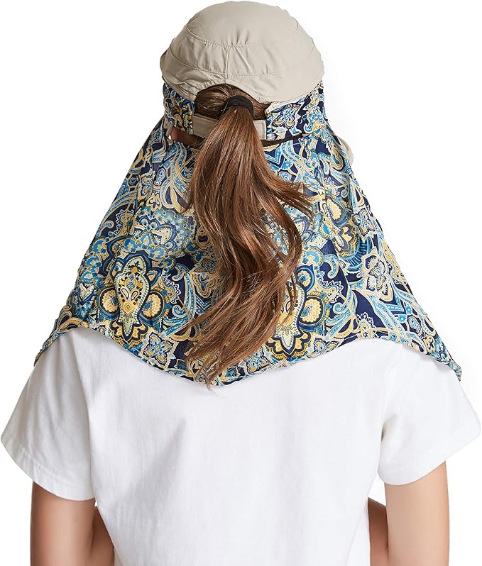 icolor Women Sun Hats UPF 50 Sun Protection Hat Summer Outdoor Neck Shield Flap Visor Hat Ponytail Hats Wide Brim Beach Hat