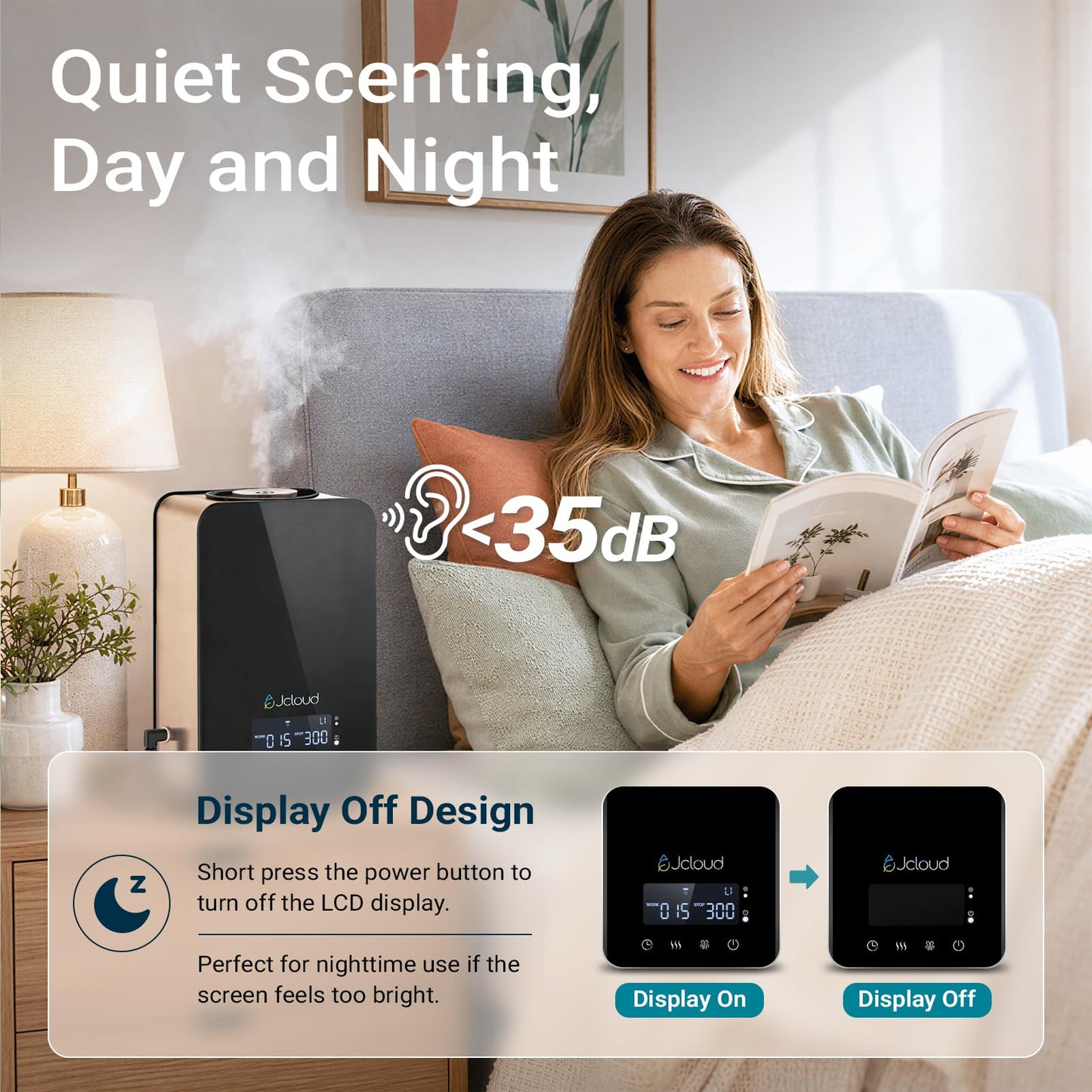 JCLOUD Waterless Essential Oil Diffuser - Cold Air Scent Diffuser Oil Machine for Home Office Hotel, HVAC Compatible, Up to 2000 Sq Ft, Upgraded Display and Button Controls, Black