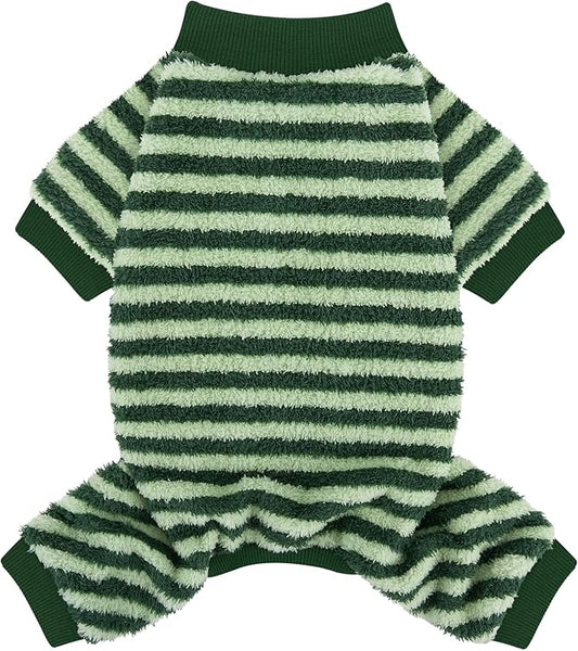 XPUDAC Stripe Dog Sweater Fleece Dog Pajamas Winter Pet Clothes for Small Medium Dogs Girl Boy Doggy Apparel for Cold Weather, Stripe Green, S