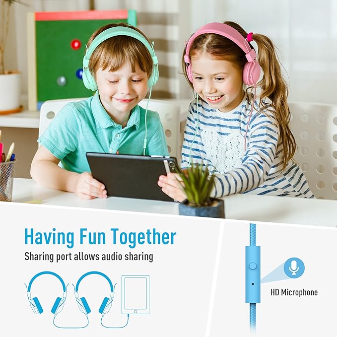 AILIHEN Kids Headphones Bulk 20-Pack for School Classroom K-12, On-Ear Wired Headsets with Microphone & 85dB Volume Limited & Sharing, 3.5mm Jack for Chromebook, Computer, Laptop (Multicolor)