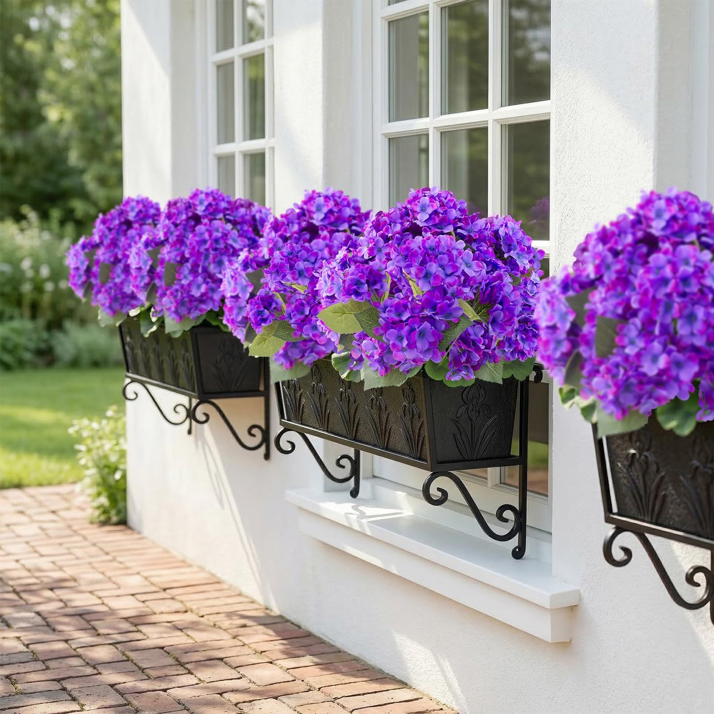 Daynight 4 Pcs Hydrangea Artificial Flowers Outdoor Silk Bouquets, UV Resistant Faux Hydrangeas Flowers for Table Vase Centerpieces Outside Party Wedding Baby Shower Home Outdoor Decor (4, Purple)