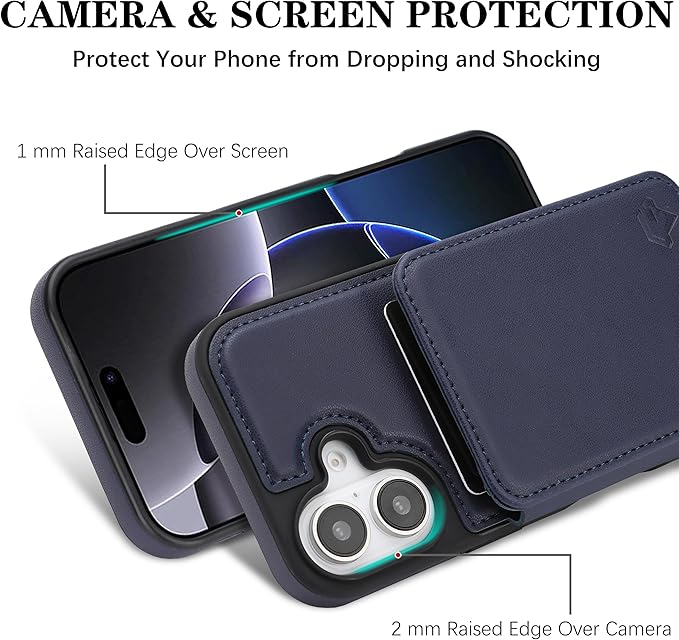 GUERNICA for iPhone 17 (6.1") Case Wallet with Card Holder, RFID Blocking Leather Protection, Shockproof Women Men Phone Case for Apple 17, Blue