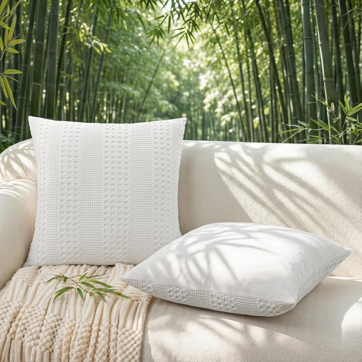 a moment 2 Pack Bamboo Fiber Pillow Covers - Waffle Weave, Ultra Soft & Breathable, Euro Shams Cotton Throw Pillow for Couch, Sofa, Bedroom Living Room 26x26 Inch White