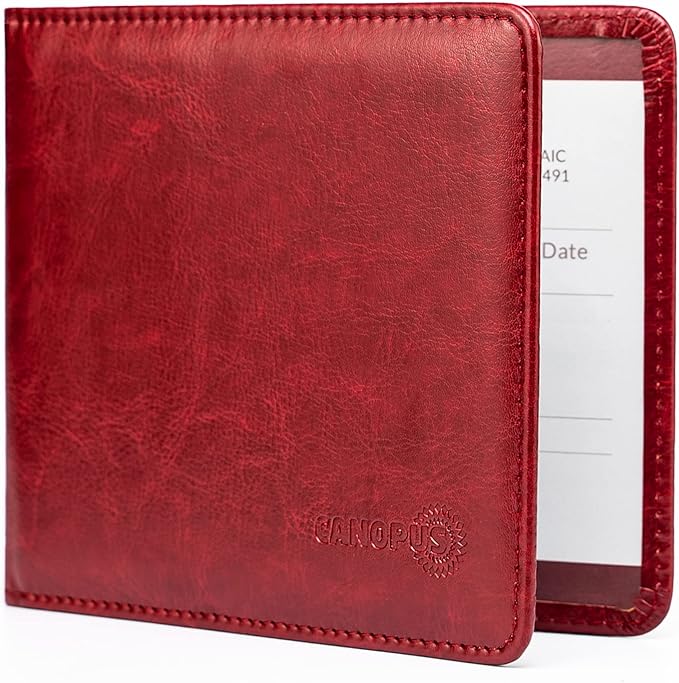 CANOPUS Car Registration and Insurance Holder, PU Leather Card Holder, Vehicle Glove Box Organizer for Auto, SUV, Truck and Motorcycle, Red