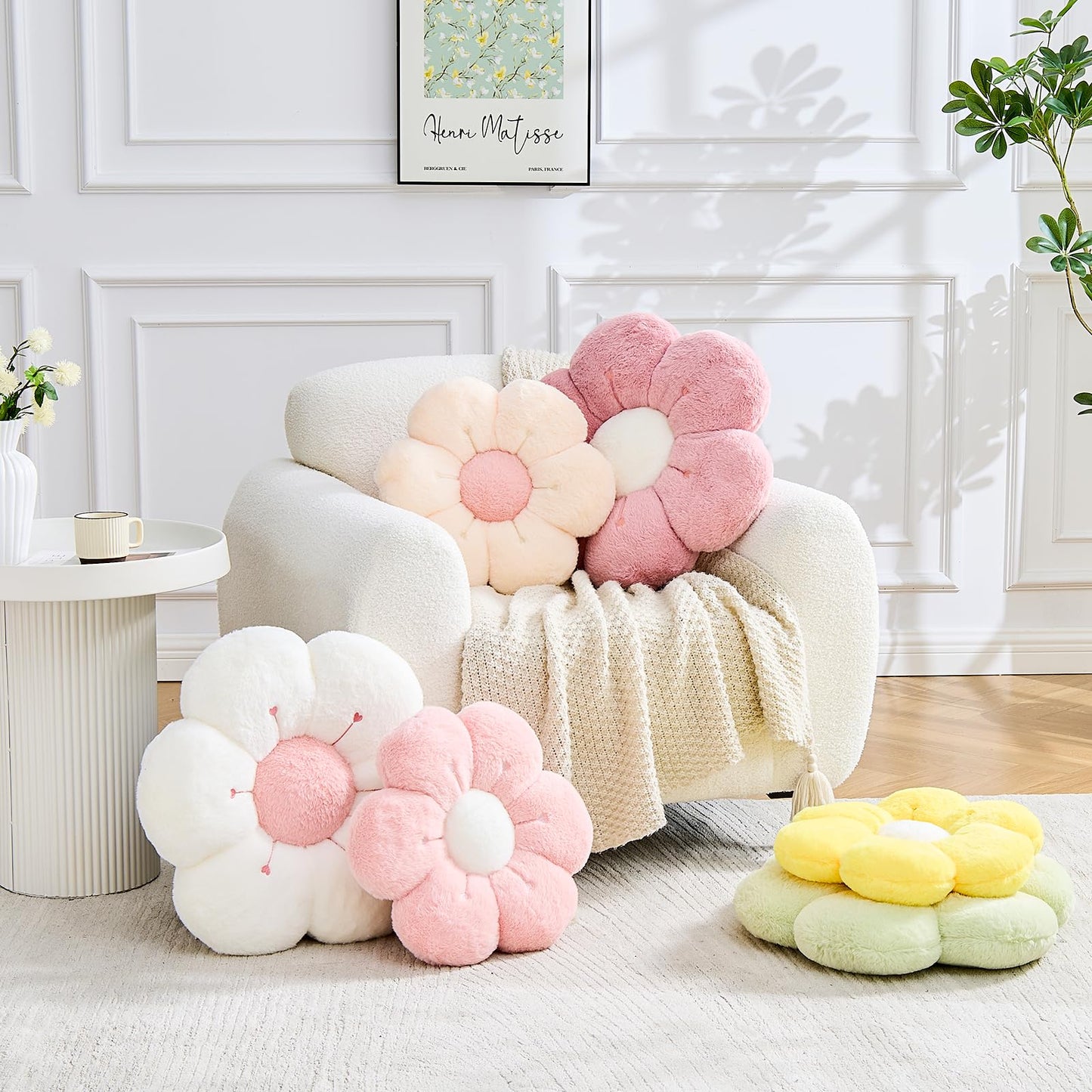 VBGYA Flower Pillow Cute Flower Shaped Pillows Decorative Throw Pillows Aesthetic Home Decor Floral Daisy Cushion for Bed (Yellow, 14.9 Inch)