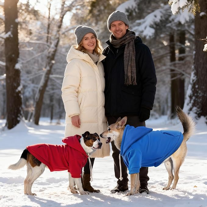 BAOBICUTE Dog Basic Hoodie Soft Dog Clothes Cold Weather Sweaters for Medium Large Dogs Cozy Fabric Warm Sweatshirt with Leash Hole (Blue, XL (Back: 24.8",Chest: 33.86", Neck: 25.2"))