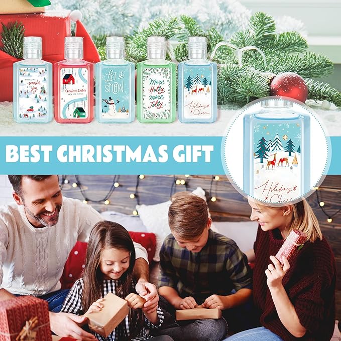 50 Pcs Christmas Mini Hand Sanitizer Bulk Christmas Gifts Favors 1fl oz Travel Size Hand Soap Gifts Small Hand Sanitizer Thank You Gifts for Xmas Goodie Bags Stocking Stuffers (Snow)