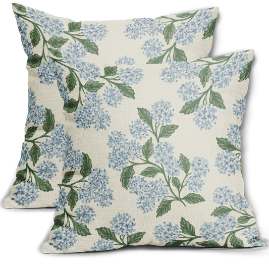 Aytipun Blue Green Hydrangea Pillow Covers 18x18 Set of 2 Spring Summer Floral Decorative Throw Pillowcases Outdoor Vintage Flower Farmhouse Cushion Cases Decor for Couch Sofa Bed