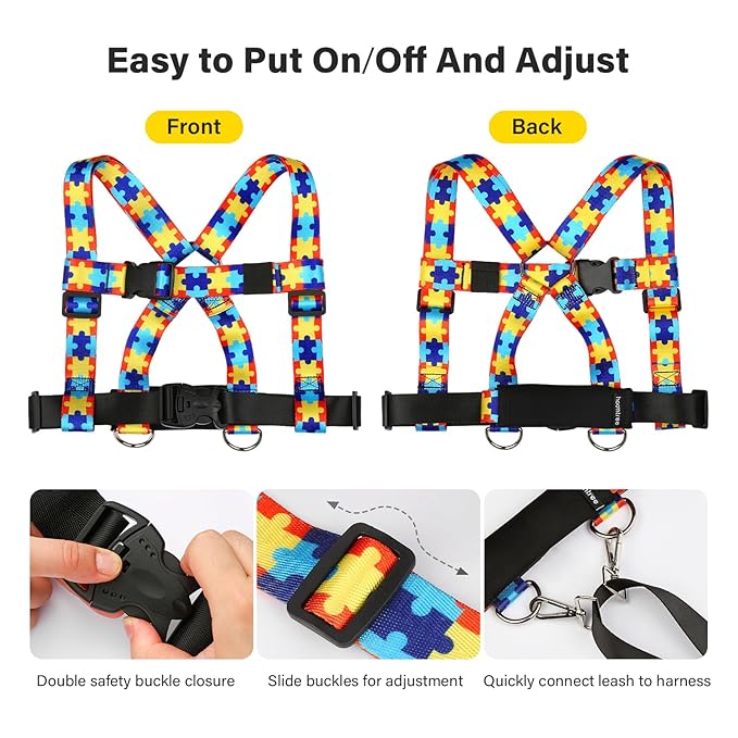HOOMTREE Safety Harness Leash for Kids with Autism, Special Needs and Older Children Ages 3-6 | Adjustable Walking Harness with Grab Handle and Tether | Keep Active ADHD/ASD Autistic Kids Safe