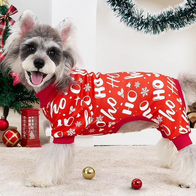 XPUDAC 4 Pack Christmas Dog Pajamas Comfy Dog Clothes for Small Medium Dogs Girl Boy Holiday Pet Outfit Puppy Onesie Cat Pjs Jammies, 3XL