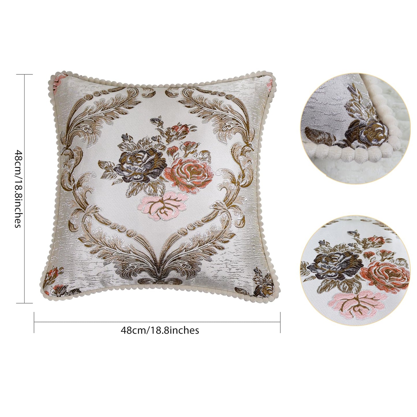 SZHELEJIAM Embroidered Pillow Covers 18x18 Inch Set of 2, Jacquard Retro Cushion Covers in Beige White for Living Room, Sofa Bedroom