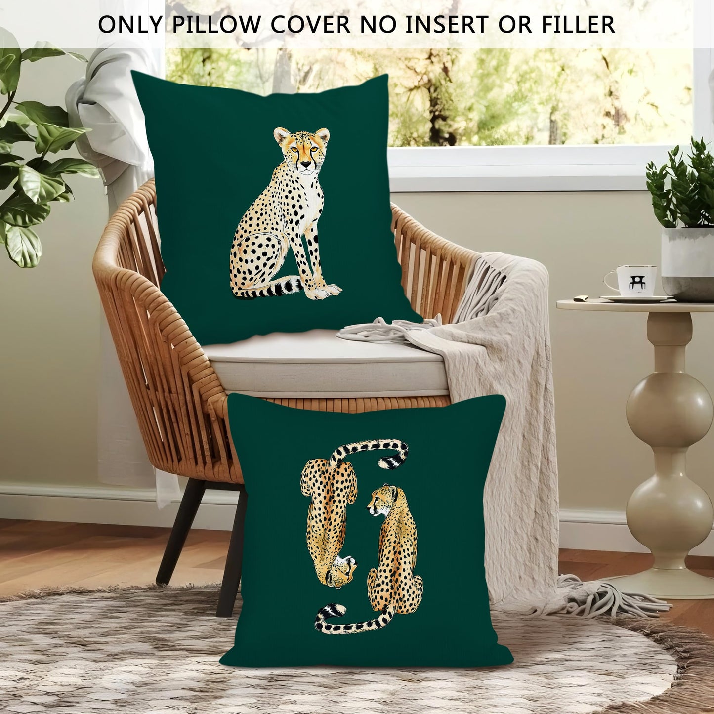 SYLLHRZGB Preppy Cheetah Leopard Throw Pillow Covers 18x18 Set of 2, Dark Hunter Emerald Green Funky Decor Decorative Pillow Cover Cases, Trendy Decor Cushion Cover Pillowcases for Couch Living Room