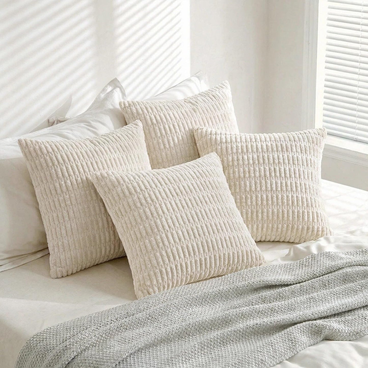 Fancy Homi 4 Packs Decorative Throw Pillow Covers for Living Room Couch Bed, Modern Farmhouse Boho Home Décor Accent Cushion Case, 24" x 24", Cream