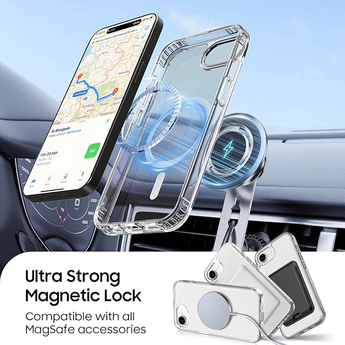 Ntwinro Magnetic for iPhone 16e Clear Case (Compatible with MagSafe) with White Detachable Wallet & Card Holder for 3 Cards [RFID Blocking] Military Grade Protective Slim Phone Cover
