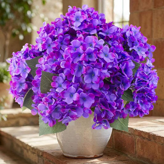 Daynight 4 Pcs Hydrangea Artificial Flowers Outdoor Silk Bouquets, UV Resistant Faux Hydrangeas Flowers for Table Vase Centerpieces Outside Party Wedding Baby Shower Home Outdoor Decor (4, Purple)