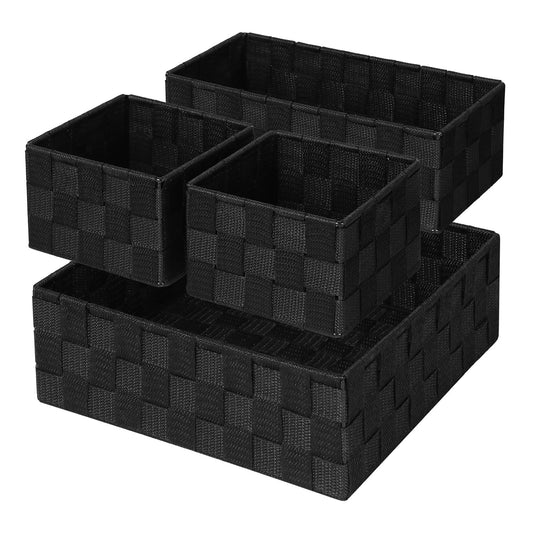 Posprica Small Black Baskets Cube Bin Container Tote,Woven Storage Baskets for Organizing Organizer Divider for Drawer, Closet, Shelf, Dresser, Set of 4
