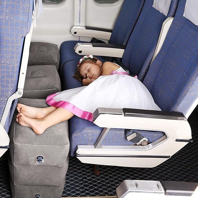 HOMCA Inflatable Travel Foot Rest Pillow (2-Pack) Adjustable Height Leg Pillow Fast Inflating Airplane Bed for Toddlers Footrest Pillow for Office, Airplane, Train, Cars, Home (Grey)