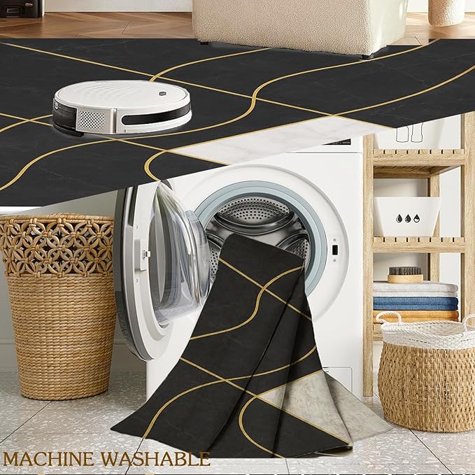 Geometric Marble Rug - 3x5 Rug, Abstract Lines Rugs, Luxury Marble Entryway Rugs, Washable & Non Slip Carpet Home Decor