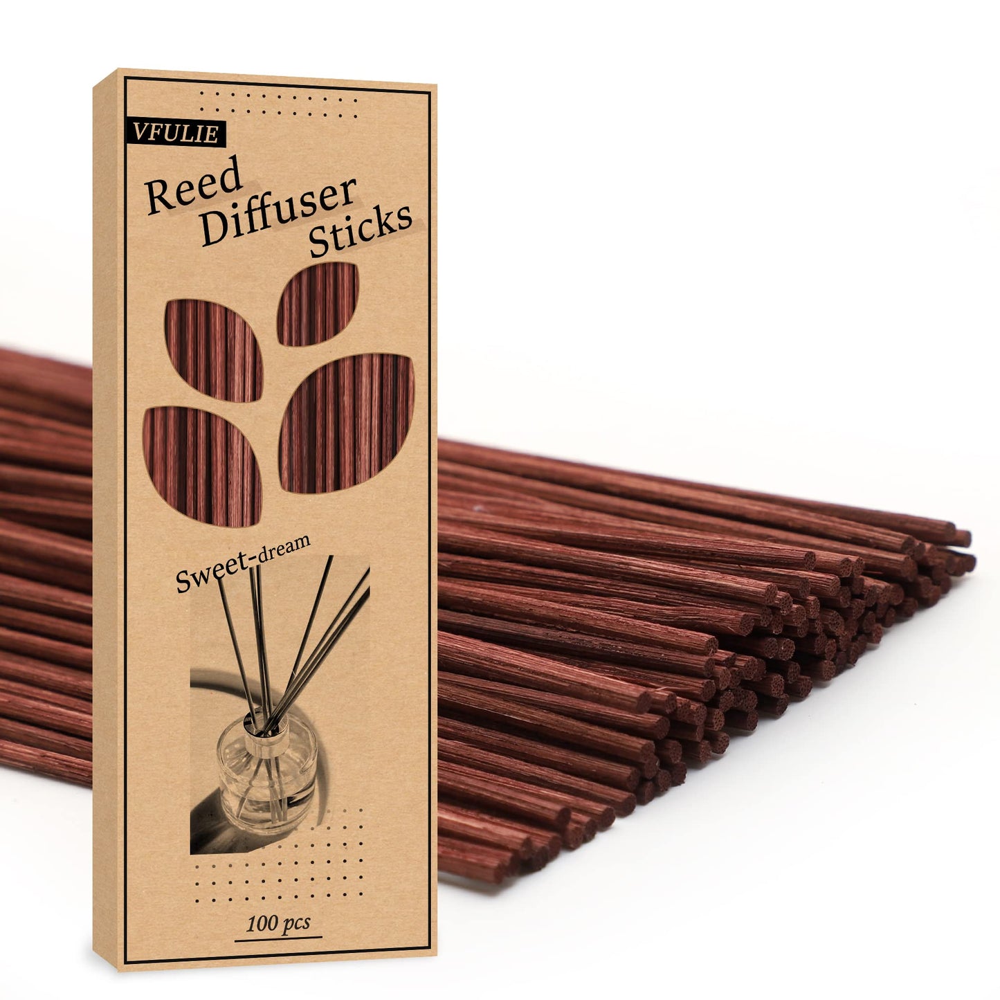 VFULIE 100PCS Reed Diffuser Sticks, Refill Replacement for Aroma Fragranc (100, Brown)