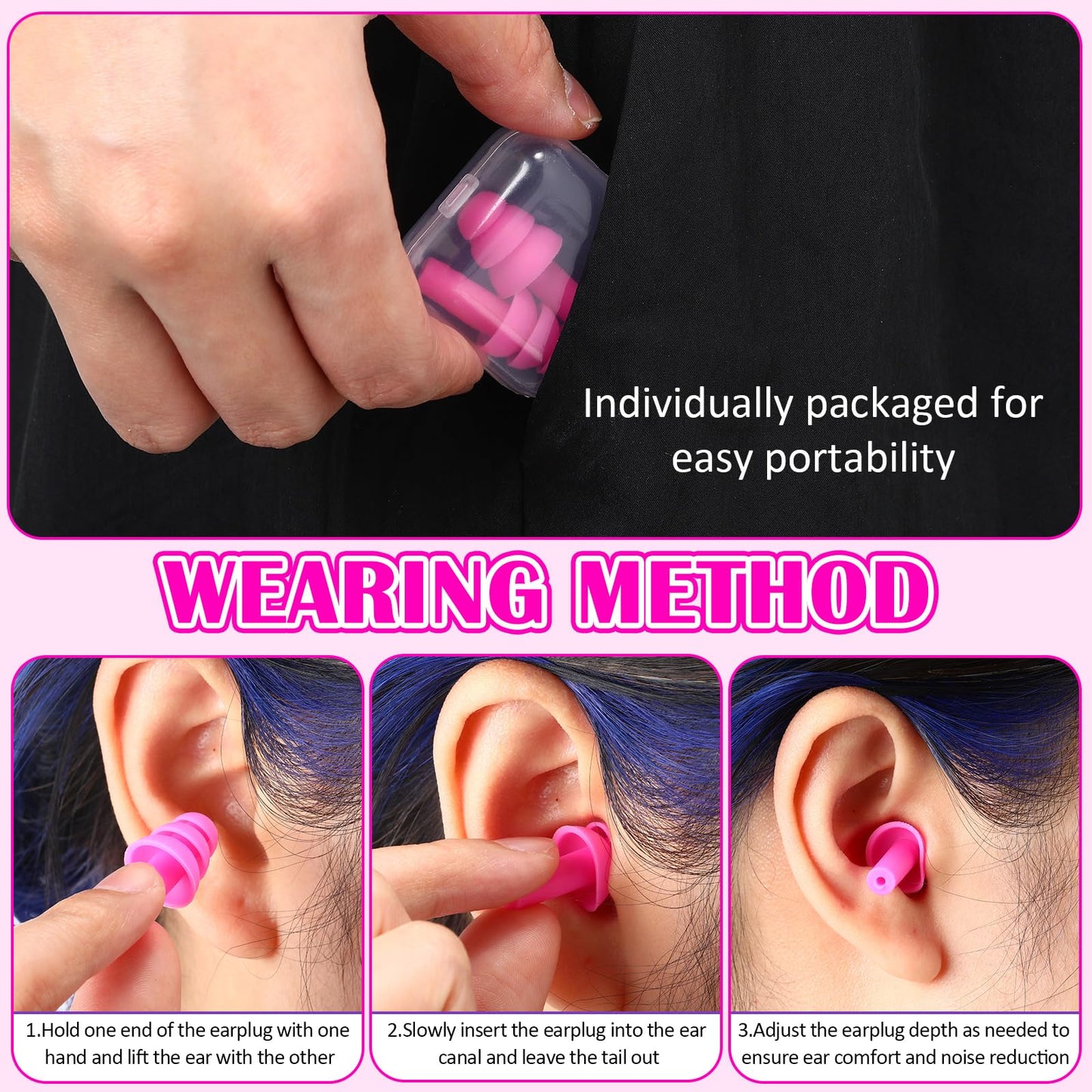 TrelaCo 100 Pairs Ear Plugs Bulk, NRR 29dB Reusable Silicone Ear Plugs with Plastic Cases Soft Foam for Sleeping Noise Cancelling for Concerts Shooting Swimming Noise Reduction(Pink)
