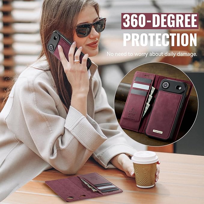 PlusnapX Wallet Case for iPhone Air Compatible with Magsafe, 2-in-1 PU Leather Flip RFID Blocking Card Holder Stand ShockAirof Magnetic Detachable Case for iPhone 17 Air Case 6.5", Burgundy