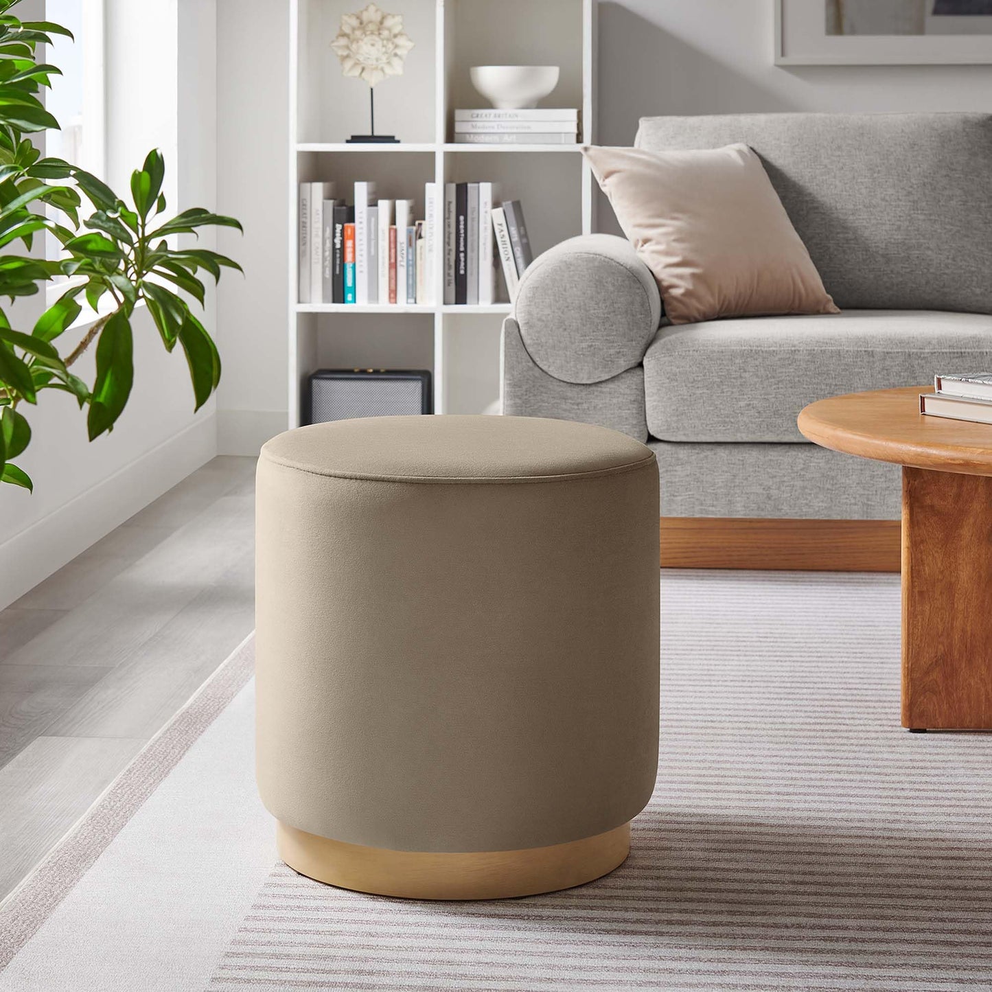 Modway 16" Round Performance Velvet Upholstered Upholstered Ottoman