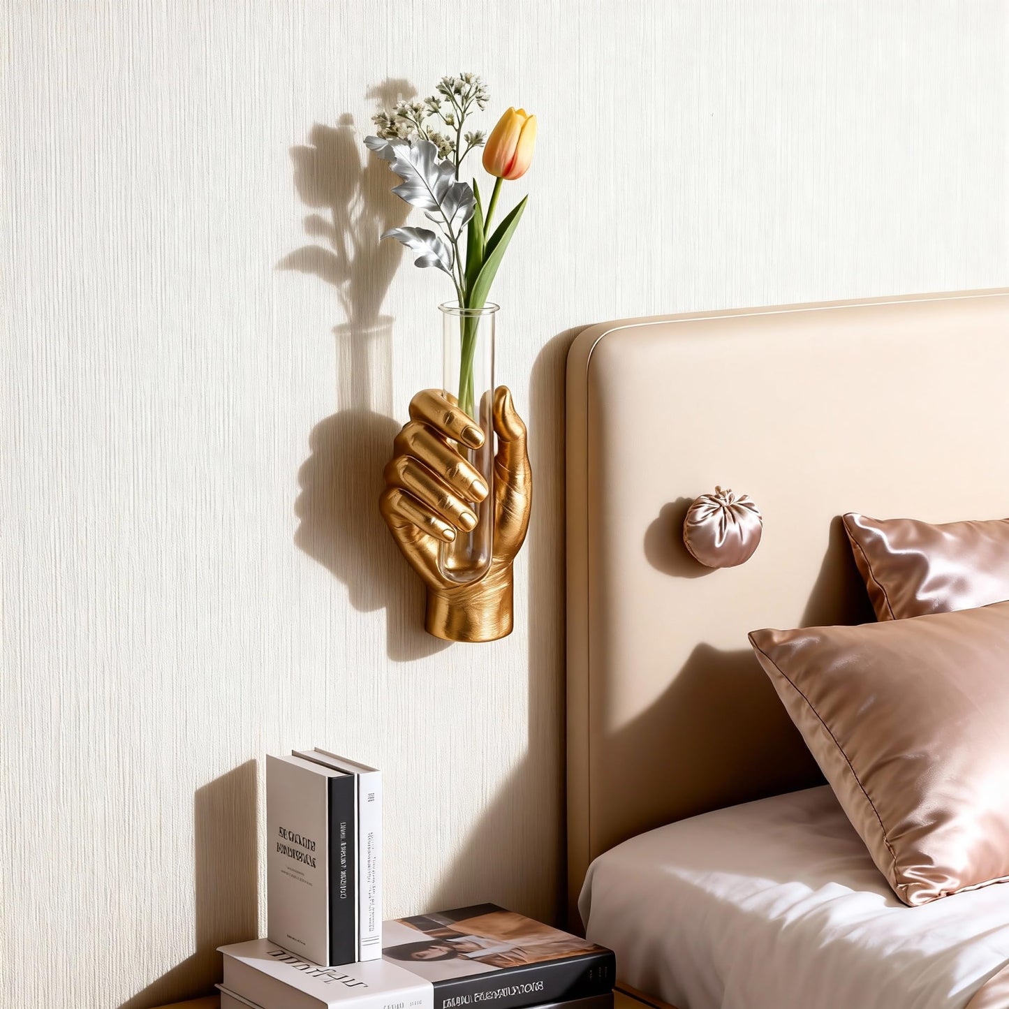 Gold Hand Wall Sculpture with Vase – Unique Resin Art, Wall-Mounted Flower Vase, Modern Decor for Living Room, Office, Apartments, Stylish Home, Elegant Interior, Contemporary Decoration (Gold)