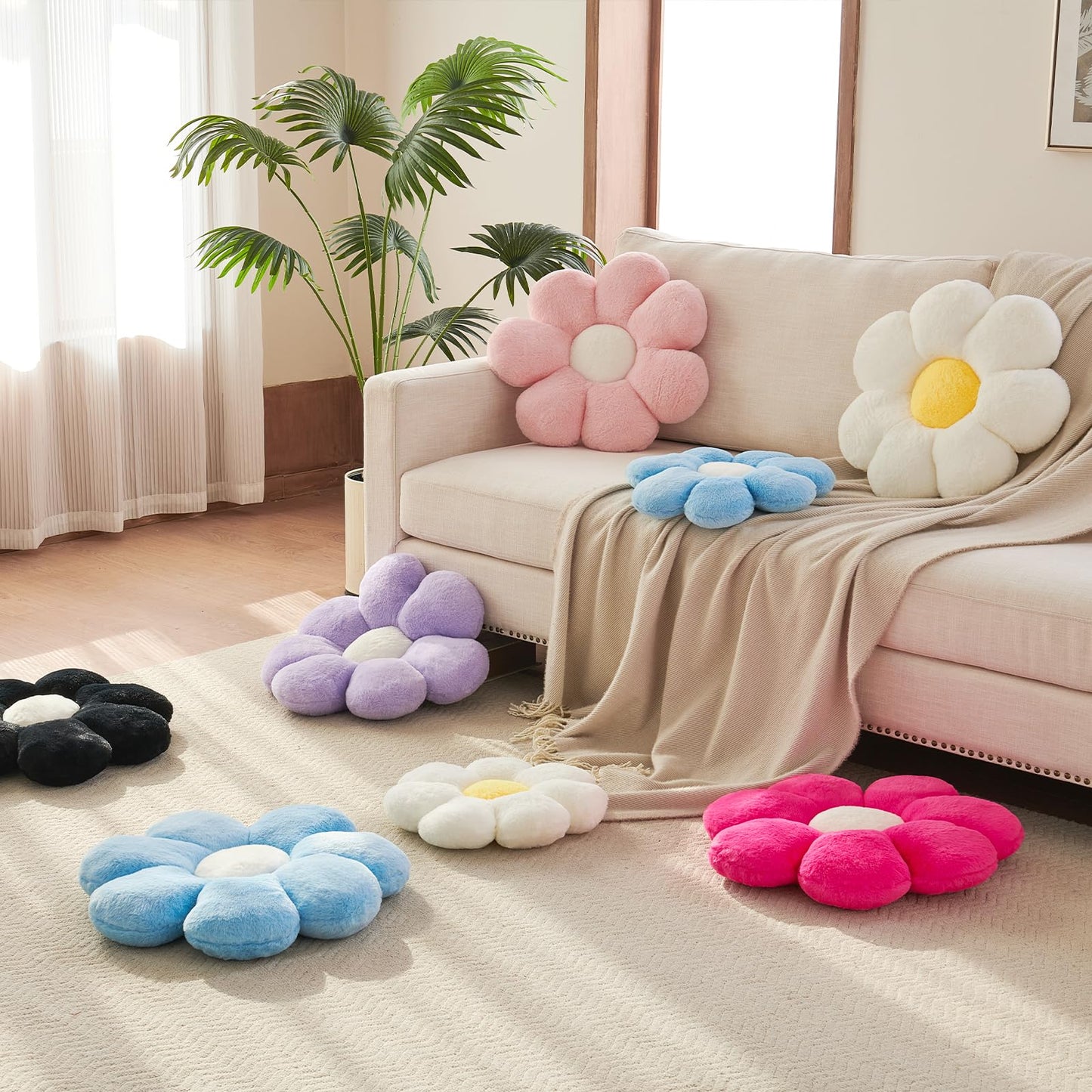 Xuyier Flower Pillow, Decorative Throw Pillow, 14.9“ Cute Daisy Pillow, Aesthetic Fun Decor Pillows for Bed, Flower Shaped Accent Cozy Pillow for Couch