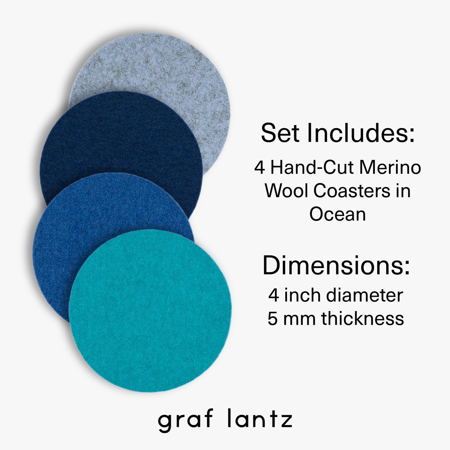 Graf Lantz - Bierfilzl Merino Wool Round Coasters Set of 4 - Ocean (4" Circles) - Absorbs 30% of Weight - German Wool - Heat Resistant, Sustainable, & Reusable - Home Decor & Coffee Table Decor