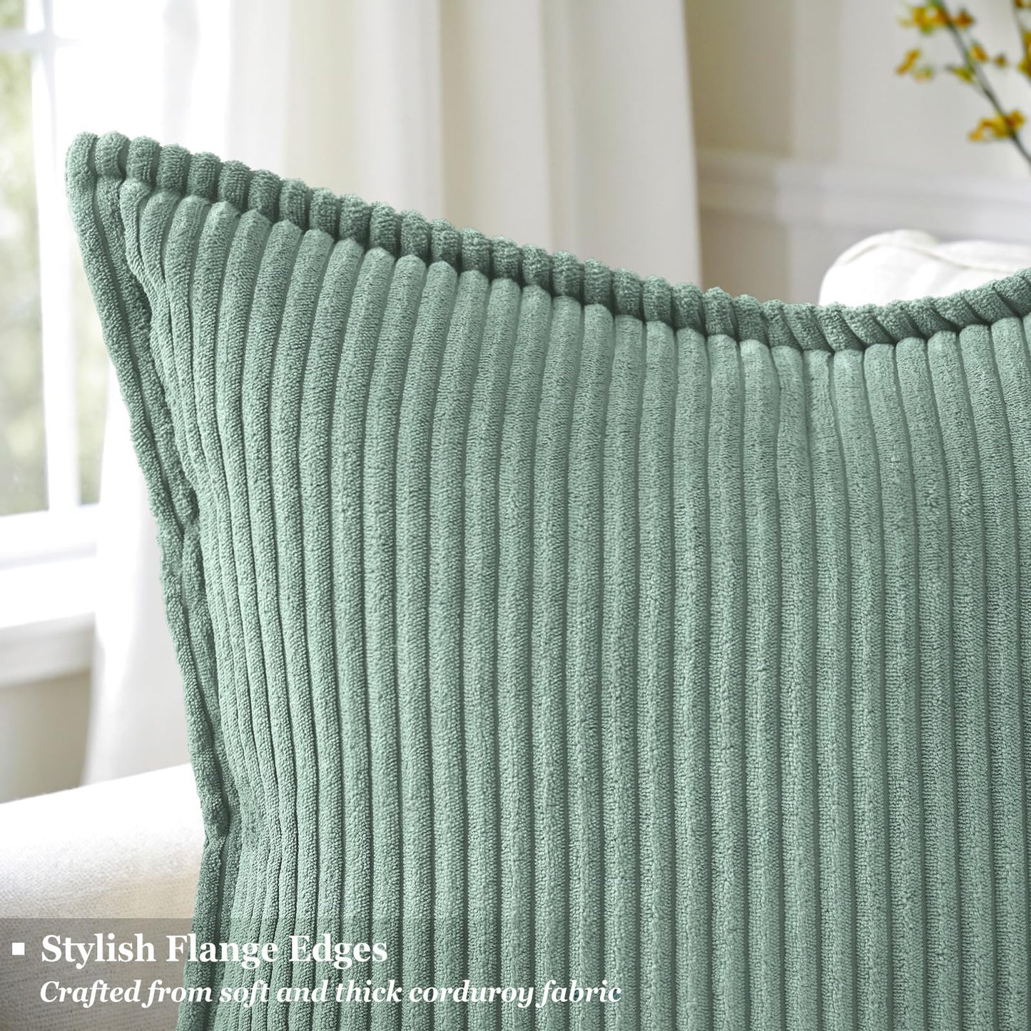 decorUhome Summer Corduroy Teal Euro Sham Throw Pillow Covers 26x26 Set of 2 Decorative Soft Boho Farmhouse Couch Pillow Covers for Living Room Bed Sofa Broadside Striped Pillow Cases